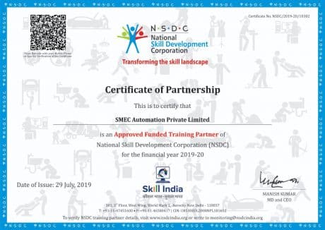 smec automation nsdc partnership certificate