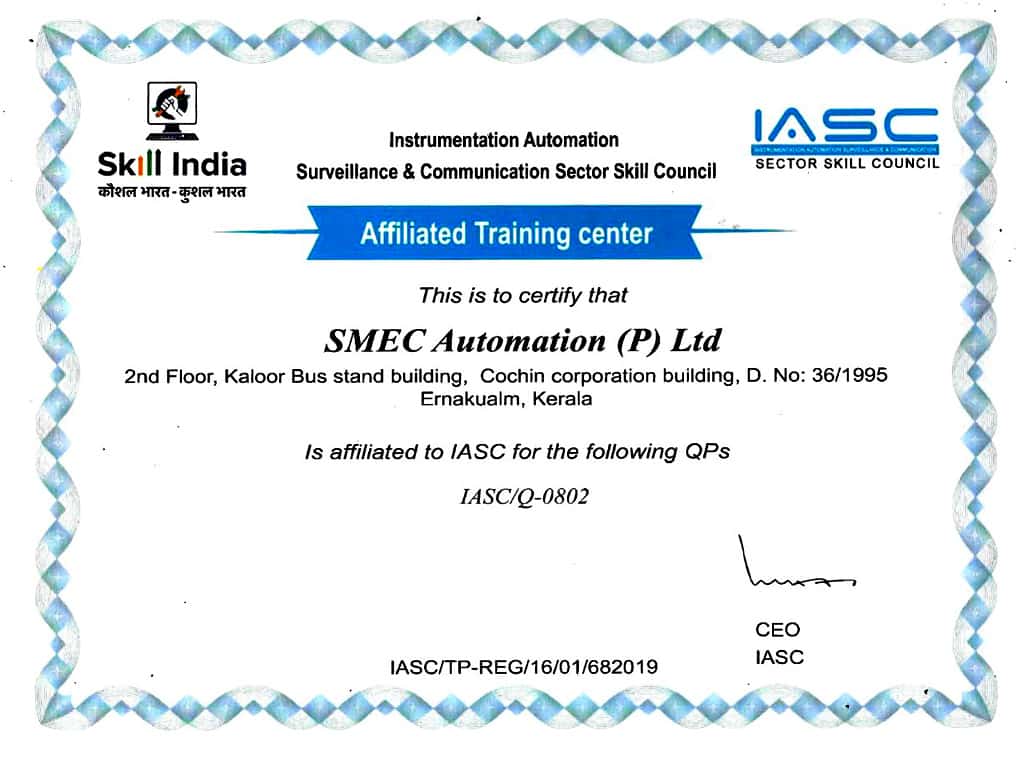 iasc sector skill council affiliated training center-certificate-Trivandrum