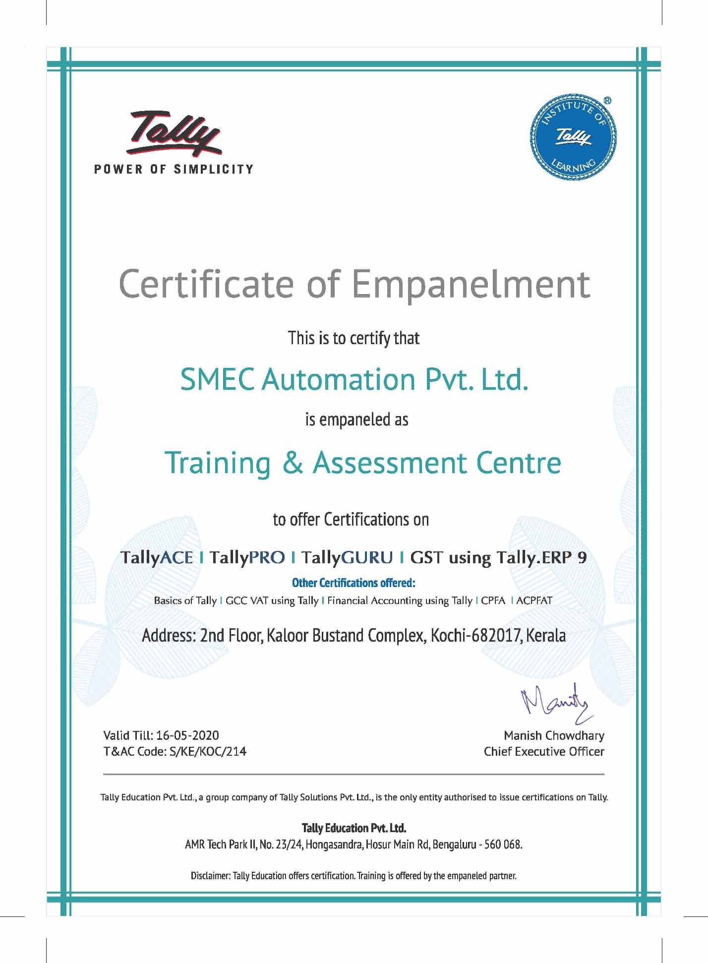 SMEC Certifications-certificate of empanelment-smeclabs